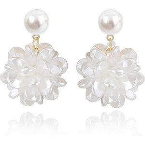 18K Gold Plated Handmade Shell Floral Petal Design Flower Dangle Earrings